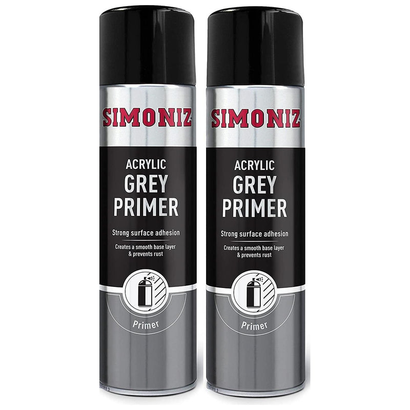 2x Simoniz Large Grey Primer Acrylic Aerosol Auto Car Spray Paint 500ml SIMP11D SIMONIZ  - Dynamic Drive