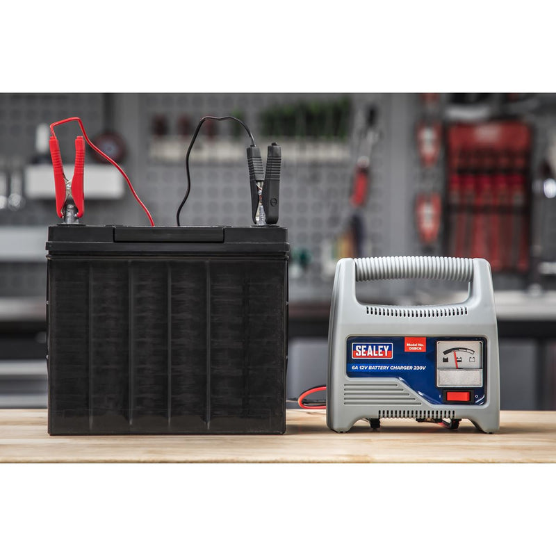 Sealey DSBC6 Battery Charger 12V 6Amp 230V Automatic Car / Bike / Van 20-80Ah Sealey  - Dynamic Drive