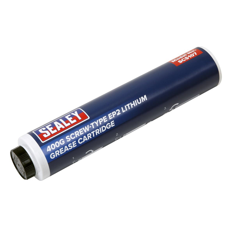 Sealey Screw-Type EP2 Lithium Grease Cartridge 400g SCS107 Sealey - Dynamic Drive