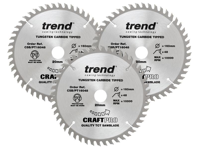Trend CraftPro Panel Trim Saw Blade 160 x 20mm x 48T (Pack 3) Trend - Dynamic Drive