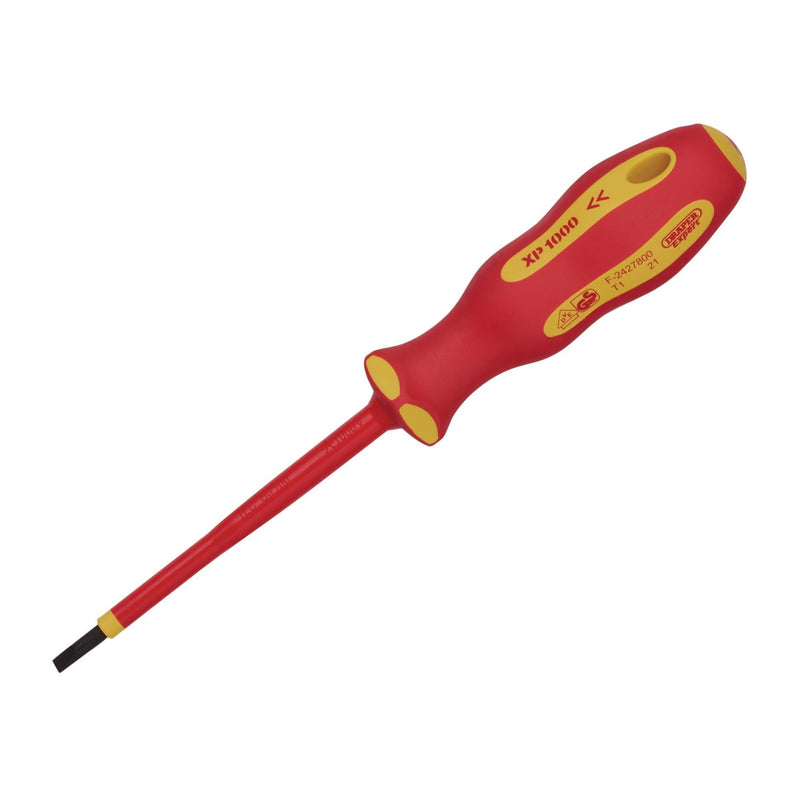 Draper XP1000 VDE Plain Slot Screwdriver, 4.0 x 100mm 64414 Draper - Dynamic Drive