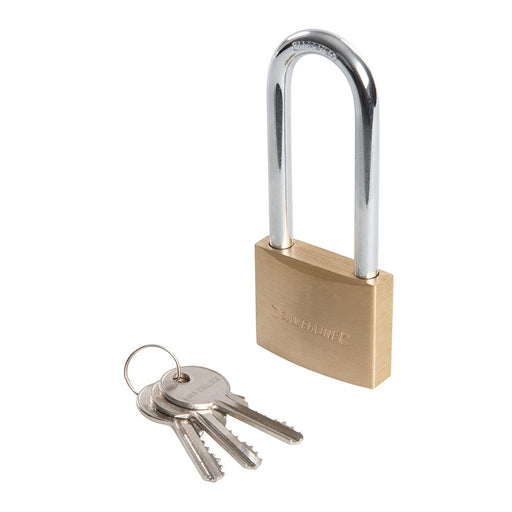 Silverline Brass Padlock Long Shackle 50mm MSS04L Silverline  - Dynamic Drive