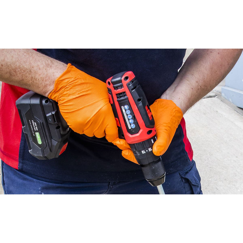 Sealey Orange Diamond Grip Extra-Thick Nitrile Powder-Free Gloves X-Large Pack o Sealey - Dynamic Drive