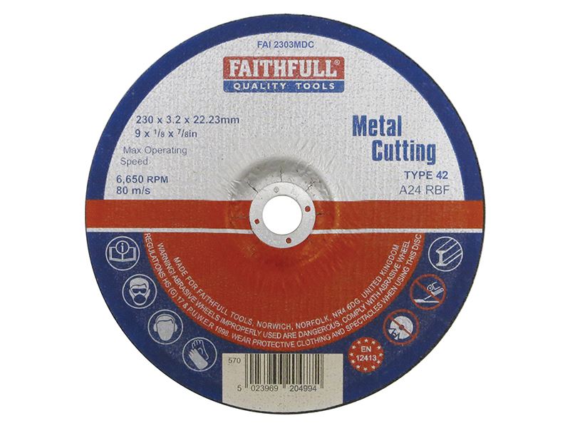 Faithfull Depressed Centre Metal Cutting Disc 230 x 3.2 x 22.23mm Faithfull - Dynamic Drive