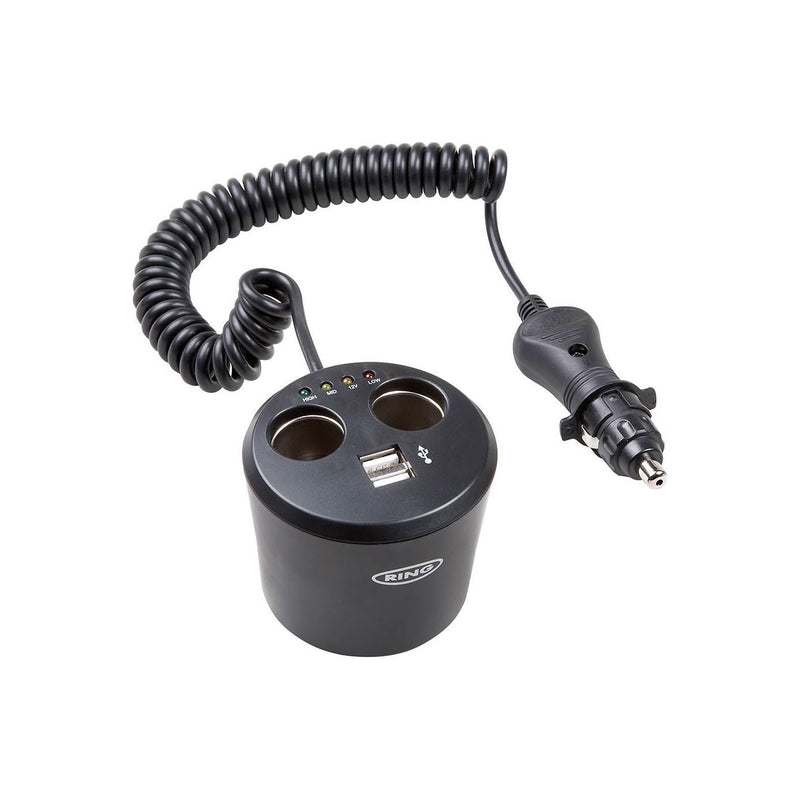 Ring RMS10 12V 120W In Car lighter Twin Can Multisocket Twin USB Sockets Single Ring Automotive - Dynamic Drive