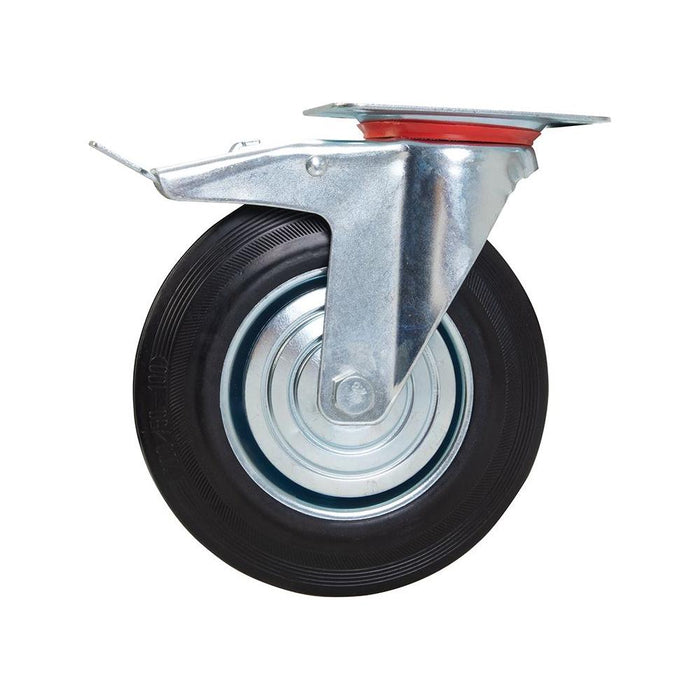 Fixman Heavy Duty Braked Rubber Castor 200mm 200kg Fixman - Dynamic Drive