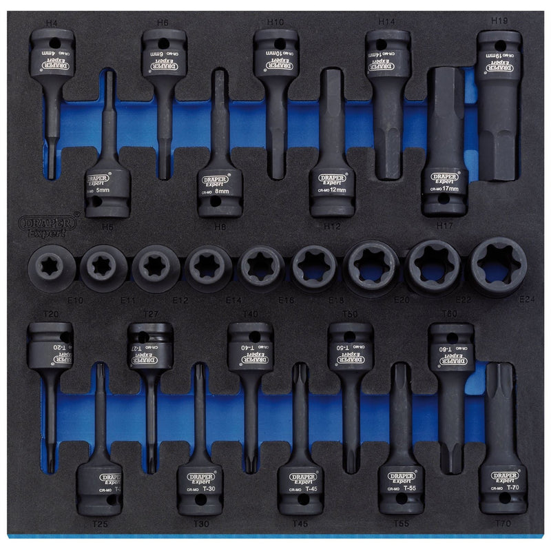 Draper TX-STAR Impact & Hex Socket Set in 1/2 Drawer EVA Insert Tray, 1/2" Sq. D Draper - Dynamic Drive