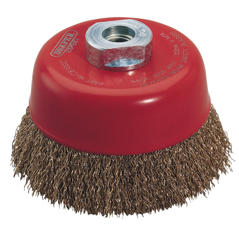Draper Expert Crimped Wire Cup Brush, 100mm, M14 52637 Draper - Dynamic Drive
