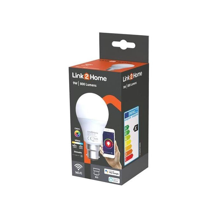 Link2Home Wi-Fi LED BC (B22) Opal GLS Dimmable Bulb, White + RGB 800 lm 9W Link2Home - Dynamic Drive