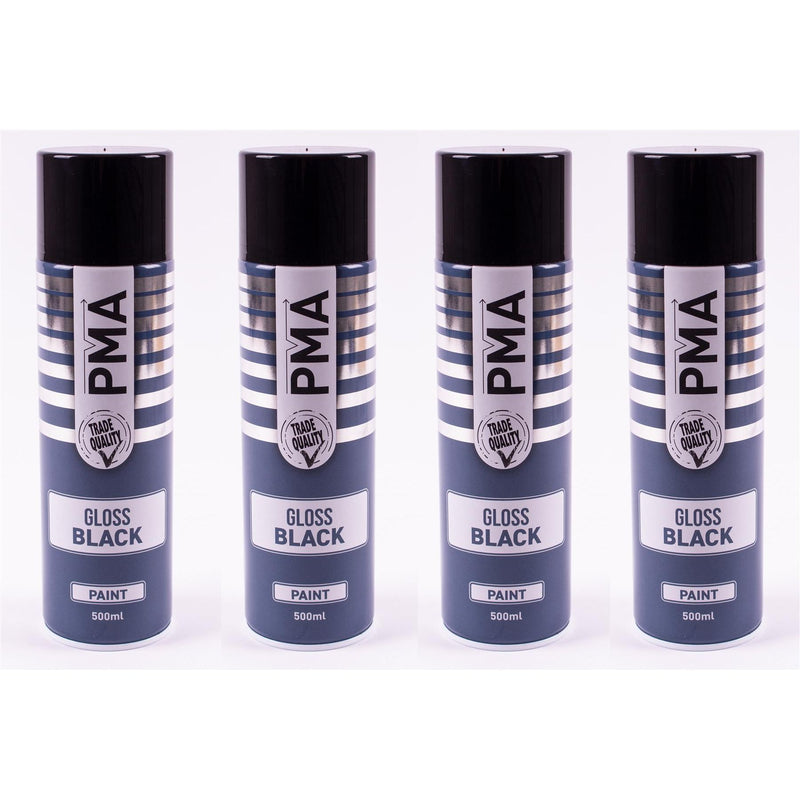 4x Autotek Professional Gloss Black 500ml Spray Paint High Coverage Autotek - Dynamic Drive