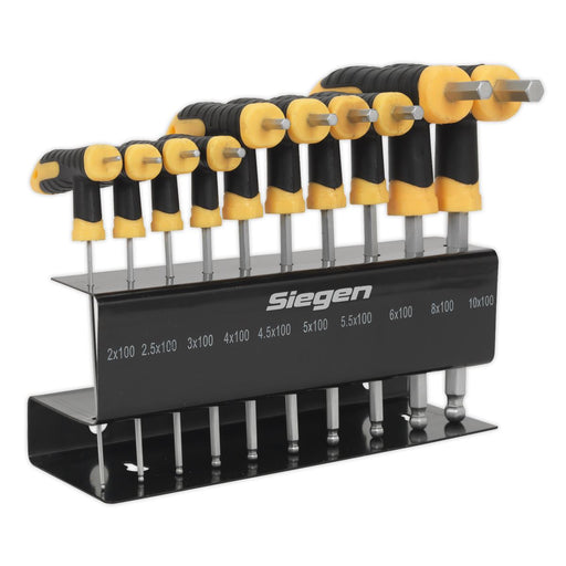 Siegen 10pc T-Handle Ball End Hex Key Set 2-10mm Allen Allan Keys Metal Stand Siegen  - Dynamic Drive