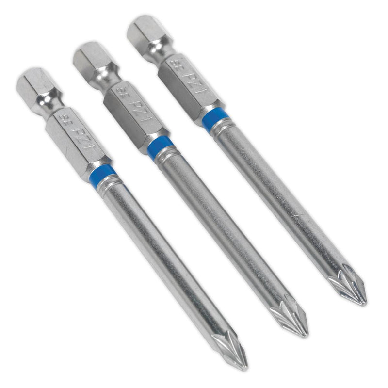 Sealey Power Tool Bit Pozi #1 Colour-Coded S2 75mm Pack of 3 AK210513 Sealey - Dynamic Drive