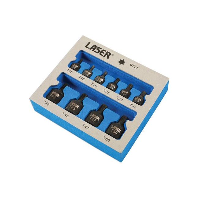 Laser Low Profile Impact Star Socket Bit Set 1/4"D, 3/8"D 10pc 6727 Laser - Dynamic Drive