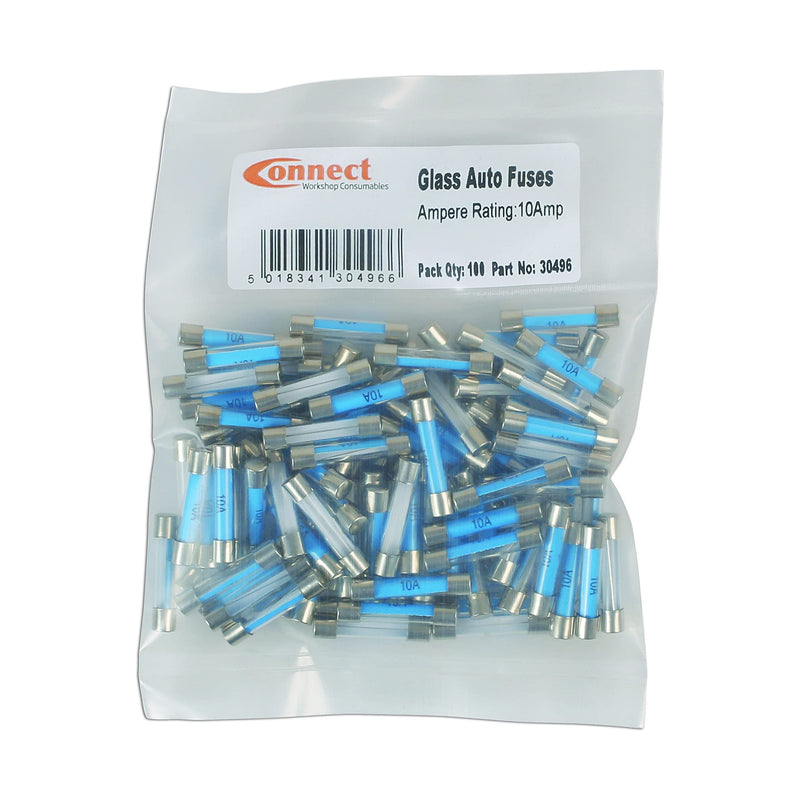Connect Glass Auto Fuses 10A 100pc 30496 Tool Connection - Dynamic Drive