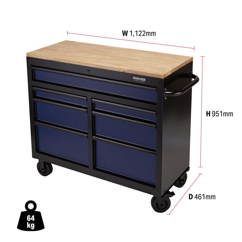 Draper BUNKER Workbench Roller Tool Cabinet, 7 Drawer, 41", Blue 08222 Draper - Dynamic Drive