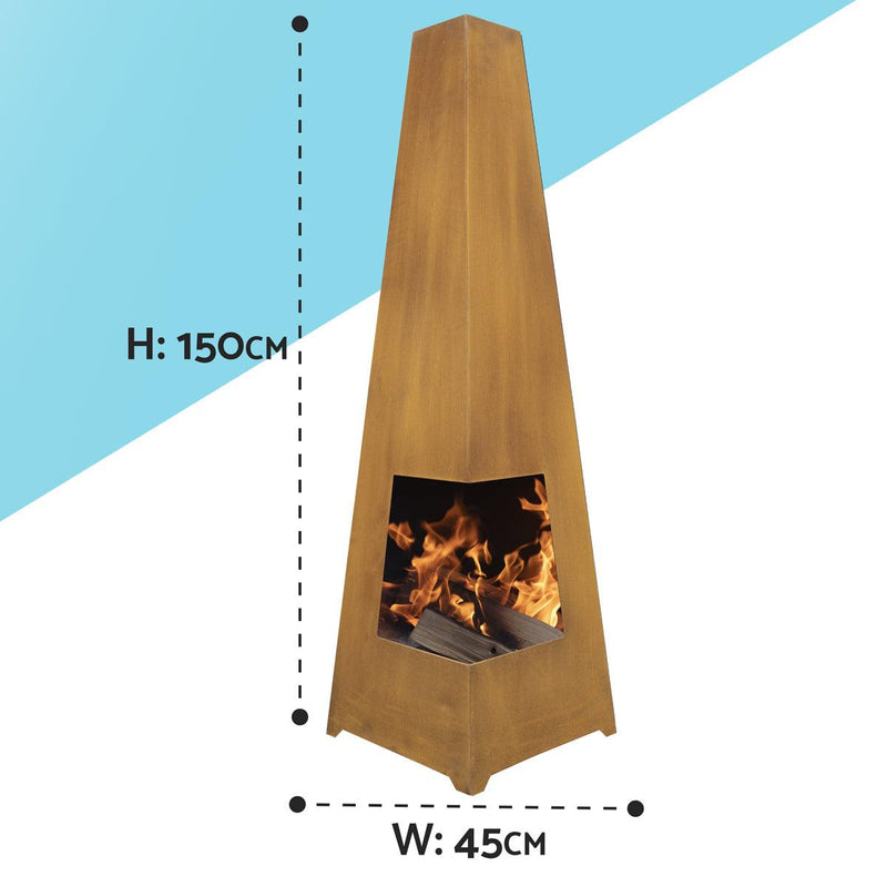 Dellonda Chiminea Wood Burner Heater for Outdoors W45cm x H150cm Corten Steel Dellonda - Dynamic Drive