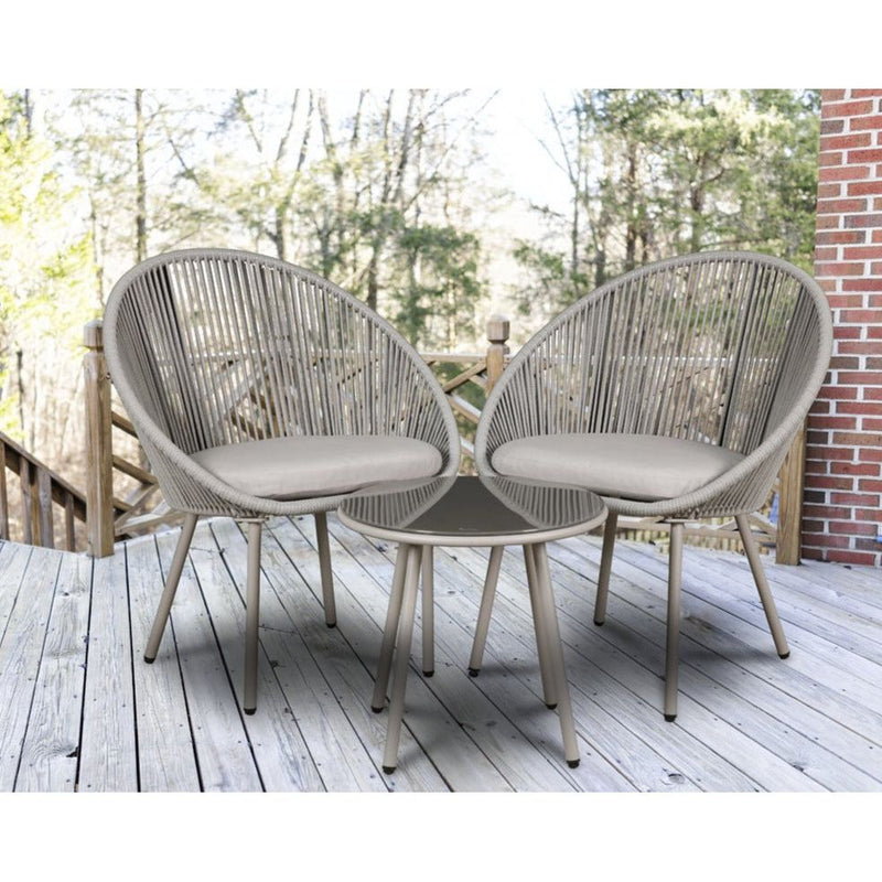 Dellonda Como 3 Piece Steel Bistro Set with Tempered Glass Top Dellonda - Dynamic Drive