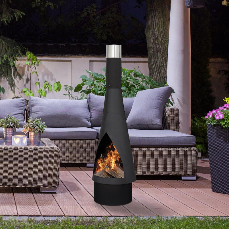 Dellonda Outdoor Chiminea Fireplace Fire Pit Heater Durable Black Steel Dellonda - Dynamic Drive