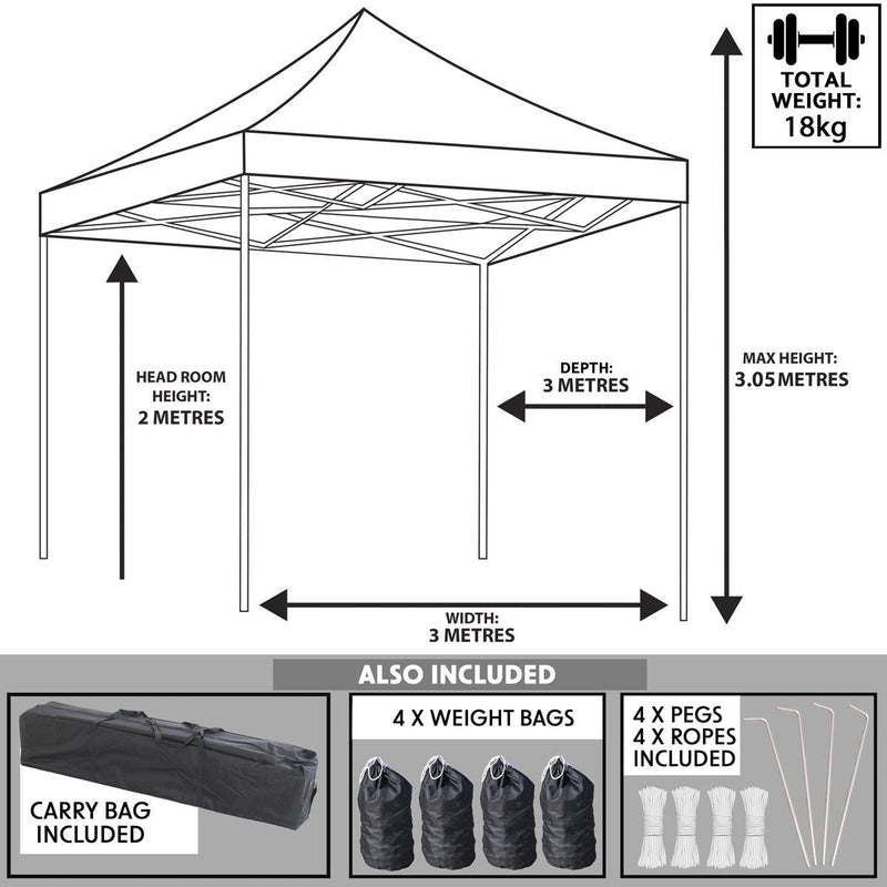 Dellonda Premium 3 x 3m Pop-Up Gazebo - Grey Dellonda - Dynamic Drive