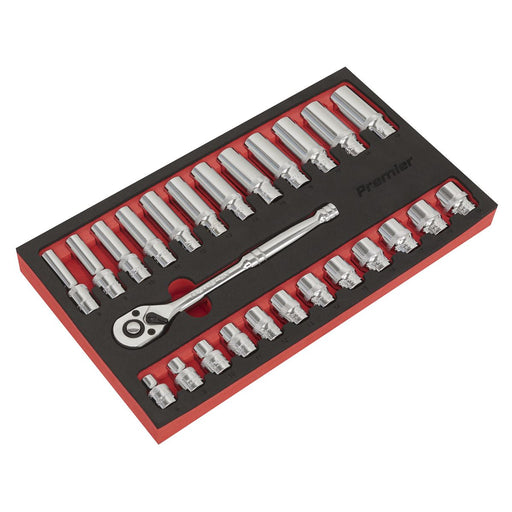 Sealey Ratchet Wrench & Socket Rail Set 25pc 3/8"Sq Drive AK66722 Sealey  - Dynamic Drive