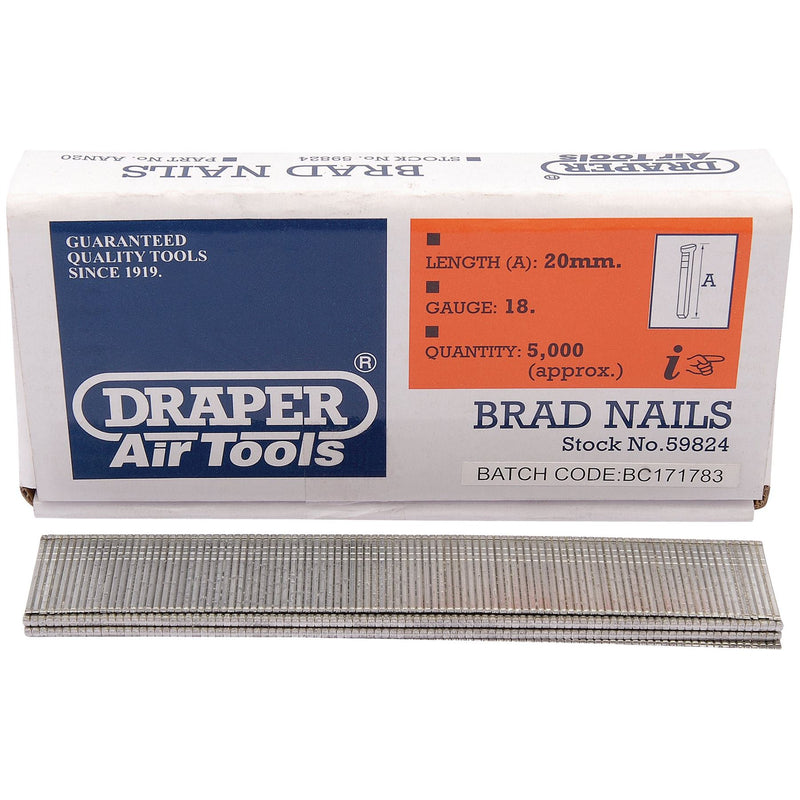 Draper Brad Nails, 20mm (Pack of 5000) 59824 Draper - Dynamic Drive