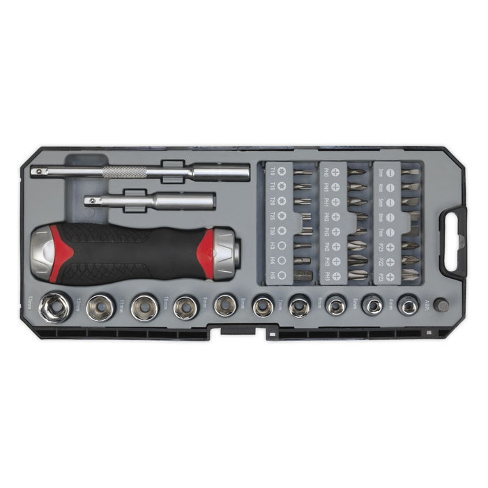 Sealey Premier 38pc Fine Tooth Ratchet Screwdriver & Accessory Socket Bit Set Sealey  - Dynamic Drive