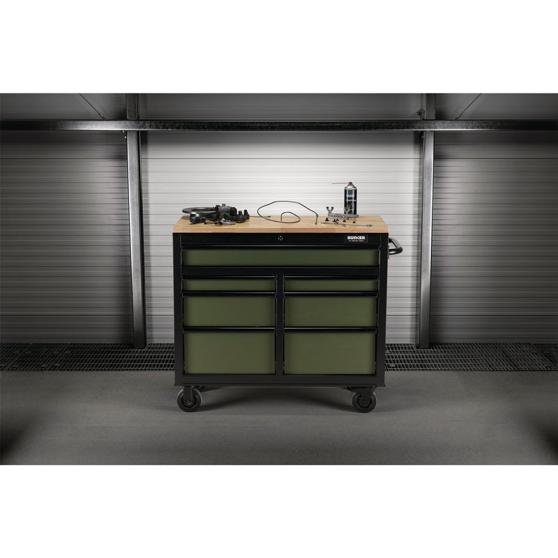 Draper BUNKER Workbench Roller Tool Cabinet, 7 Drawer, 41", Green 08221 Draper - Dynamic Drive