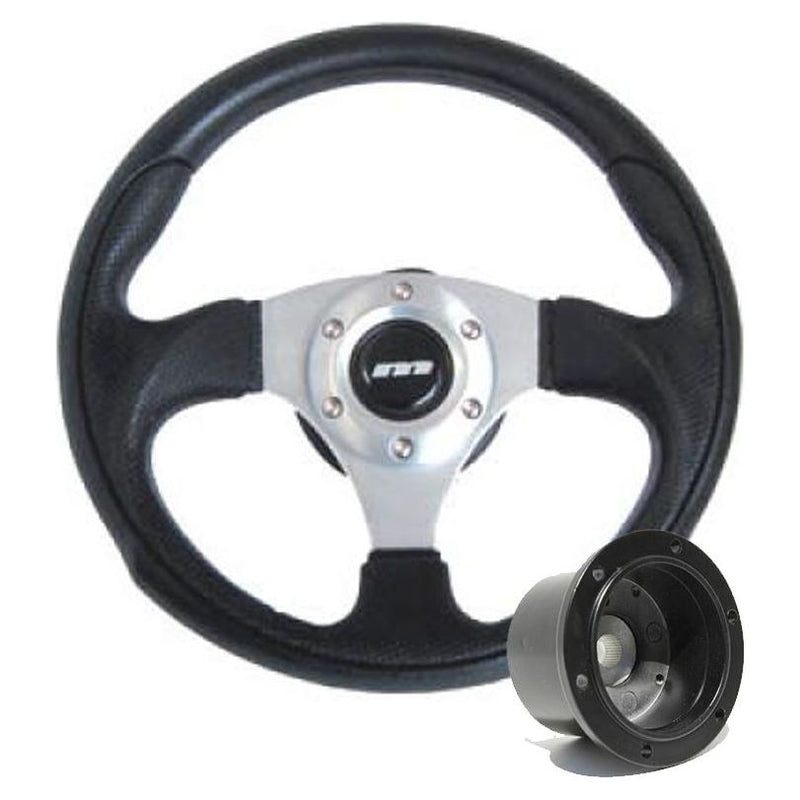 340mm Black Leather Steering Wheel + Boss fits Lotus Elise Mountney Classic  - Dynamic Drive