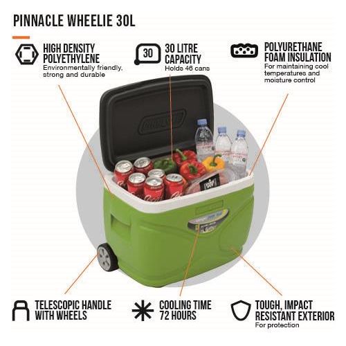 Vango Pinnacle Wheelie 30L 72H Cool Box Green Picnic Camping Food Drink Cooler Vango - Dynamic Drive