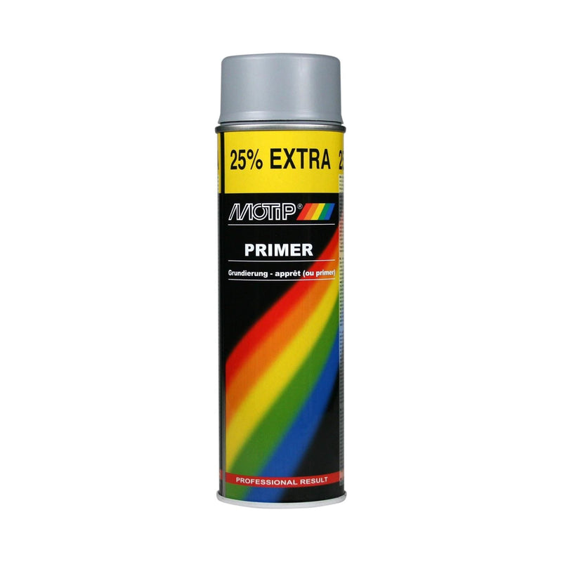 Motip Acrylic Grey Primer Aerosol Can Car Spray Paint Metal Glass 500ml Motip  - Dynamic Drive