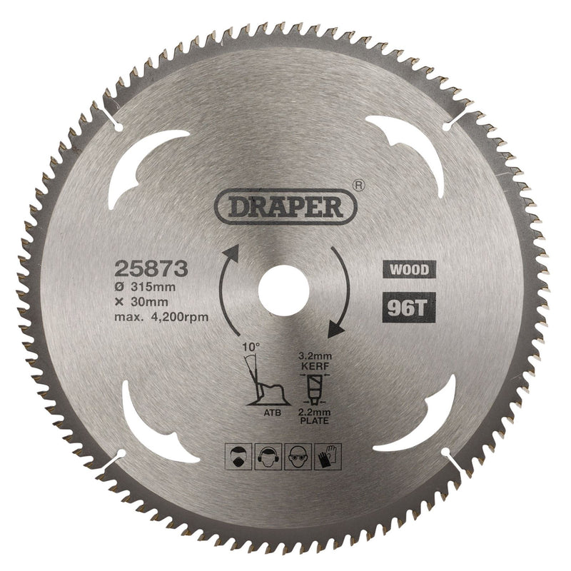 Draper TCT Circular Saw Blade for Wood, 315 x 30mm, 96T 25873 Draper - Dynamic Drive