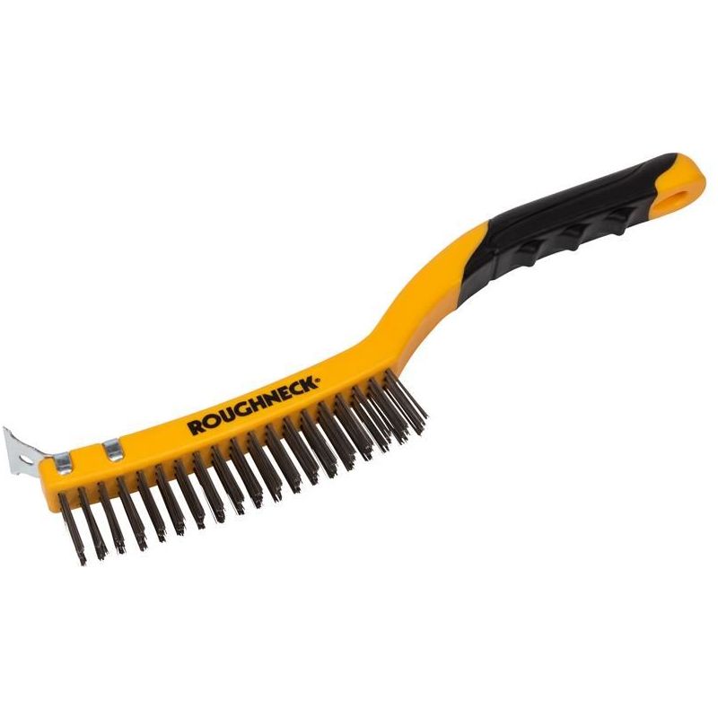 Roughneck Stainless Steel Wire Brush Soft Grip with Scraper 355mm (14in) - 3 Row Roughneck - Dynamic Drive