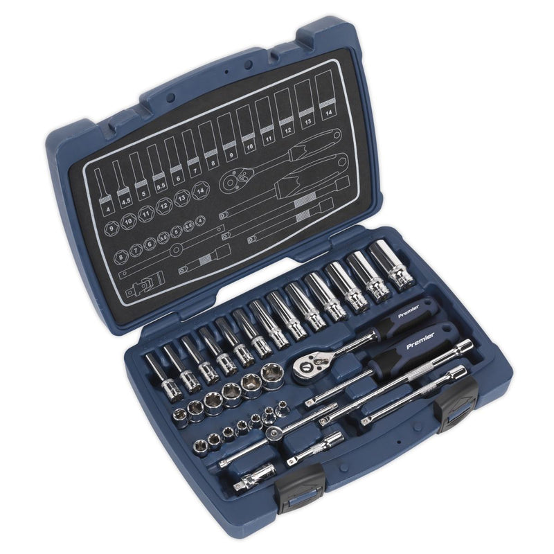 Sealey Premier 33pc 1/4" Drive WallDrive Metric Socket Set 4-14mm Ratchet Handle Sealey  - Dynamic Drive