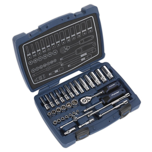 Sealey Premier 33pc 1/4" Drive WallDrive Metric Socket Set 4-14mm Ratchet Handle Sealey  - Dynamic Drive