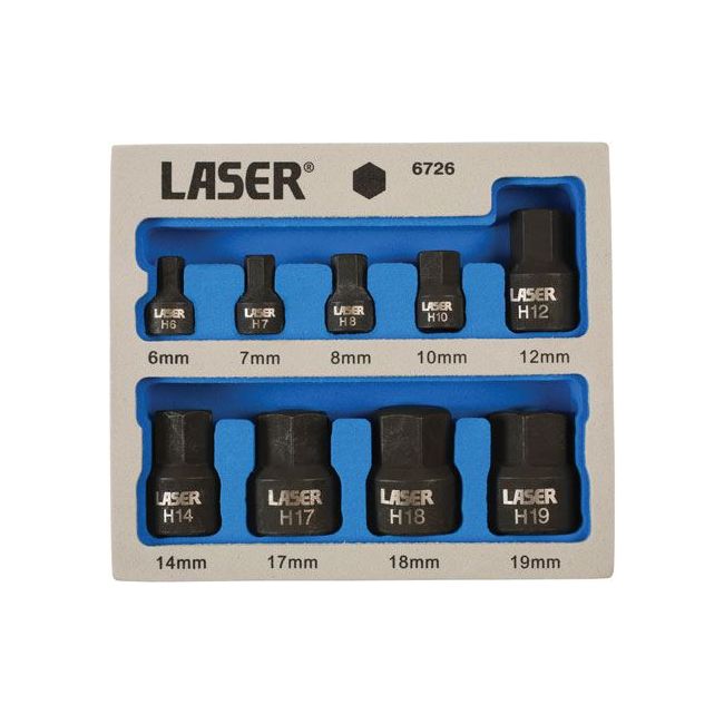 Laser Low Profile Impact Hex Socket Bit Set 1/4"D, 3/8"D 9pc 6726 Laser - Dynamic Drive