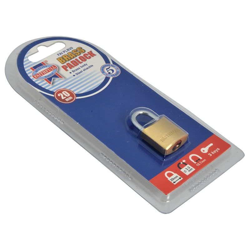 Faithfull Brass Padlock 20mm 3 Keys Faithfull - Dynamic Drive