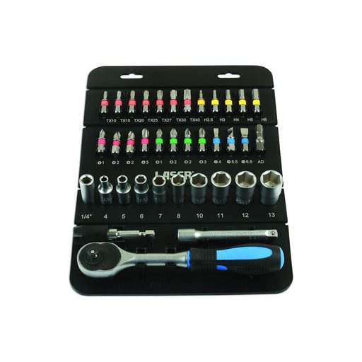 Laser Socket & Bit Set 1/4"D 37pc 7310 Laser - Dynamic Drive