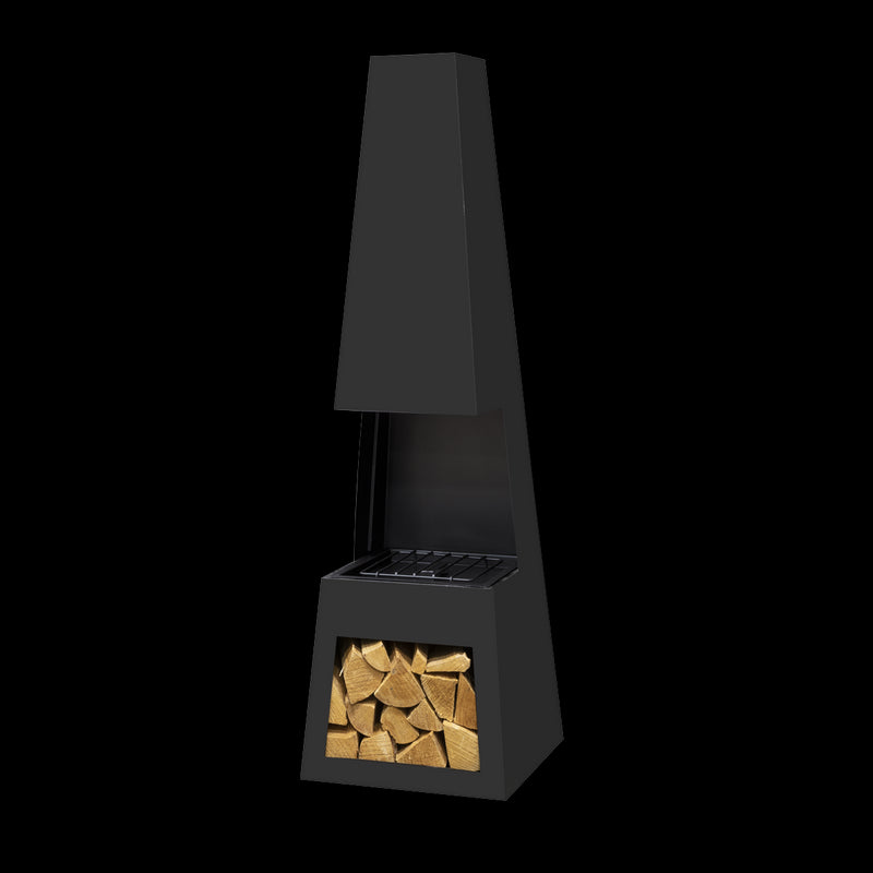 Dellonda Outdoor Chiminea Fireplace Fire Pit Heater Firewood Storage Black Steel Dellonda  - Dynamic Drive