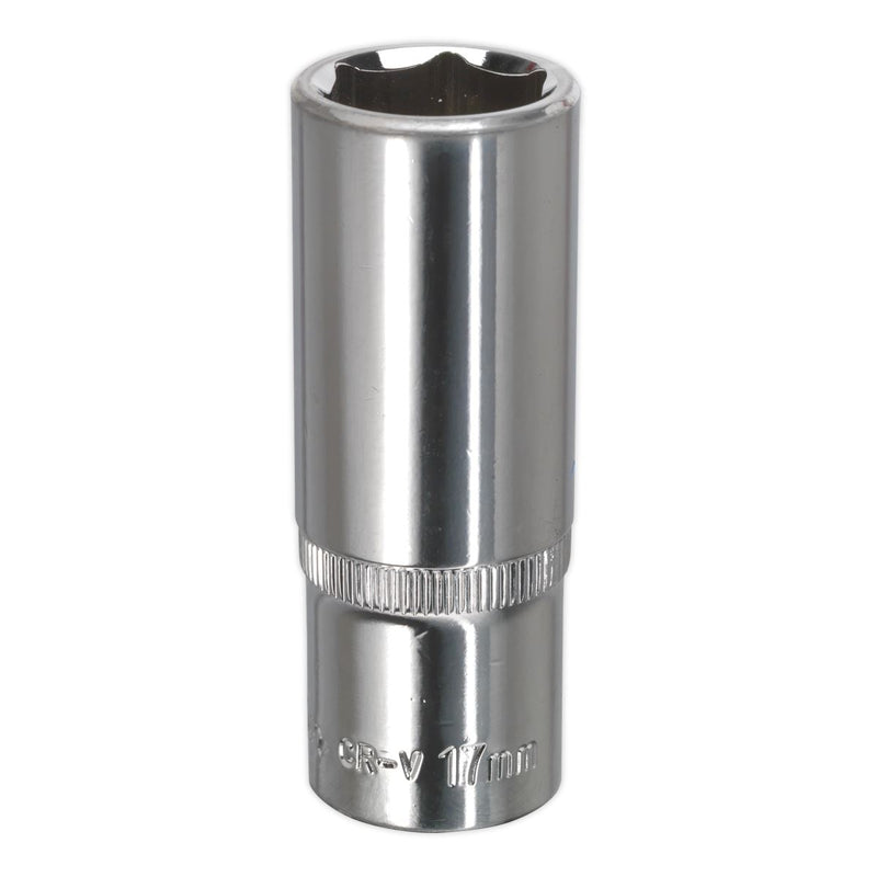 Sealey WallDrive Socket 17mm Deep 3/8"Sq Drive Fully Polished SP3817D Sealey - Dynamic Drive