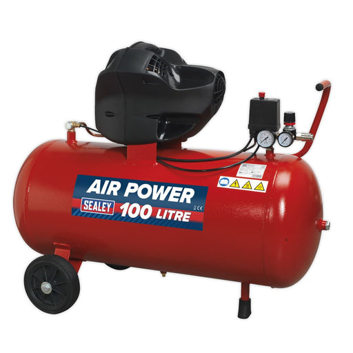 Sealey Air Compressor 100L V-Twin Direct Drive 3hp Oil Free SAC10030F Sealey - Dynamic Drive