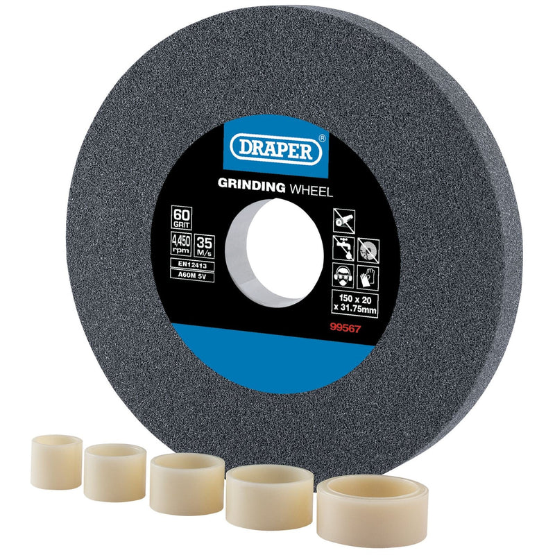 Draper Aluminium Oxide Bench Grinding Wheel, 150 x 20mm, 60 Grit 99567 Draper - Dynamic Drive