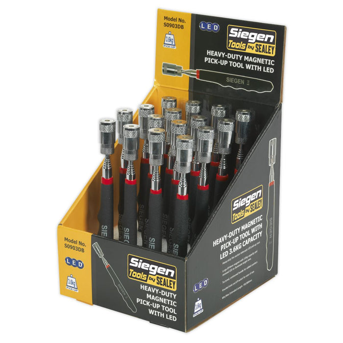 Sealey Heavy-Duty Magnetic Pick-Up Tool with LED 3.6kg Capacity Display Box of 1 Siegen by Sealey - Dynamic Drive