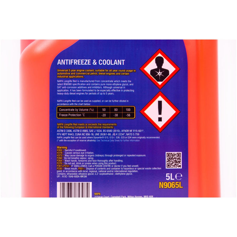 NAPA Red Antifreeze & Coolant Concentrate 5L Long Life Hi Spec 5 Litre NAPA - Dynamic Drive