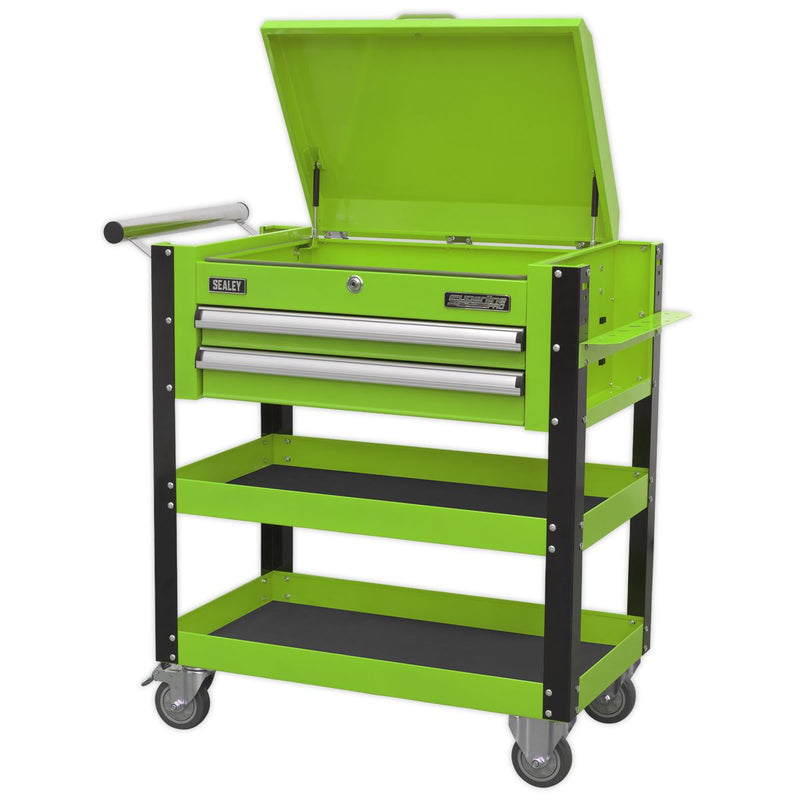 Sealey Heavy-Duty Mobile Tool & Parts Trolley 2 Drawers & Lockable Top Hi-Vis Gr Sealey - Dynamic Drive