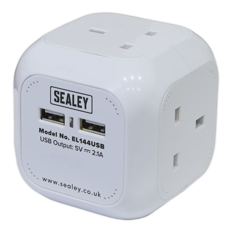 Sealey Extension Cable Cube 1.4m 4 x 230V & 2 x USB Sockets White EL144USB Sealey - Dynamic Drive