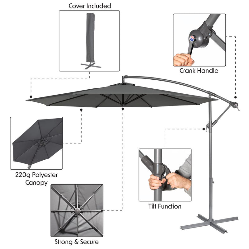Dellonda Banana Parasol with Cover 3m - Grey DG264 Dellonda - Dynamic Drive