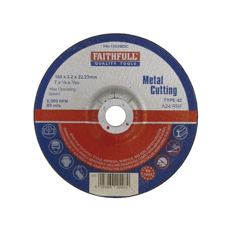 Faithfull Depressed Centre Metal Cutting Disc 180 x 3.2 x 22.23mm Faithfull - Dynamic Drive