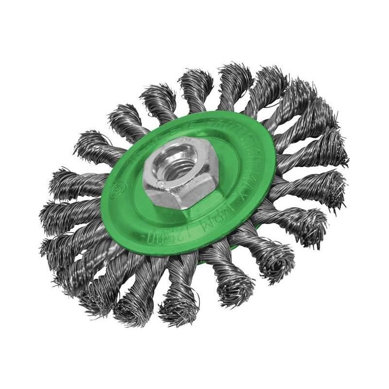 Faithfull Flat Twist Knot Wire Brush 115 x 12mm M14x2 Bore, 0.35mm Stainless Steel Wire Faithfull - Dynamic Drive