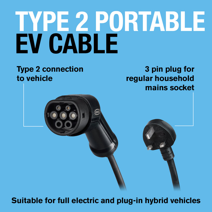 Ring Type 2 Electric Vehicle Plug in Charging Cable EV Charger UK 3 Pin 230V AC Ring Automotive - Dynamic Drive