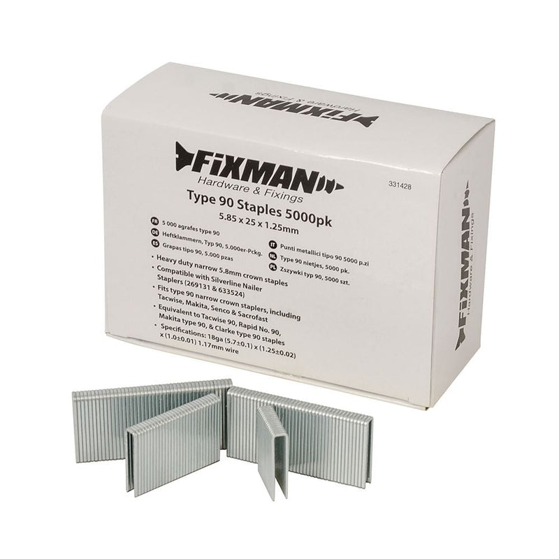 Fixman Type 90 Staples 5000pk 5.80 x 25 x 1.25mm Fixman - Dynamic Drive